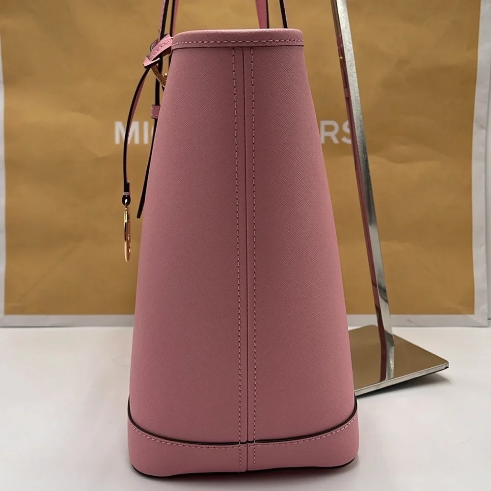 MICHAEL KORS Jet Set Travel Lg Top Zip Shoulder Tote Saffiano Leather Carnation